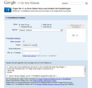 Google Plus One Button in Webseite oder Blog einbinden