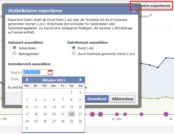 Facebook Fanpage Statistiken - Daten exportieren