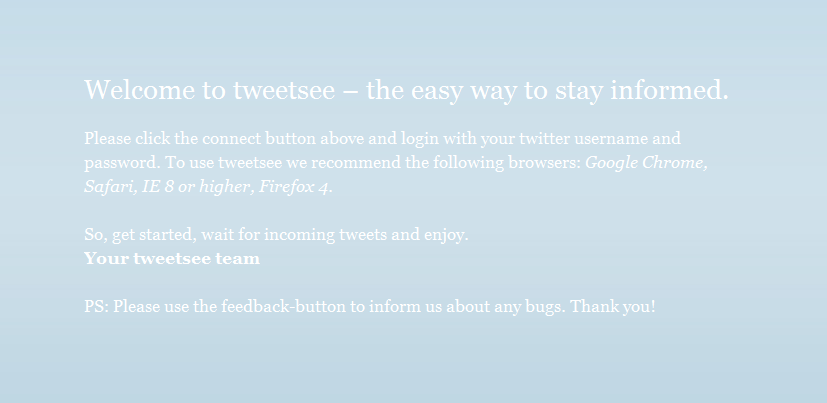 Tweetsee - Startscreen