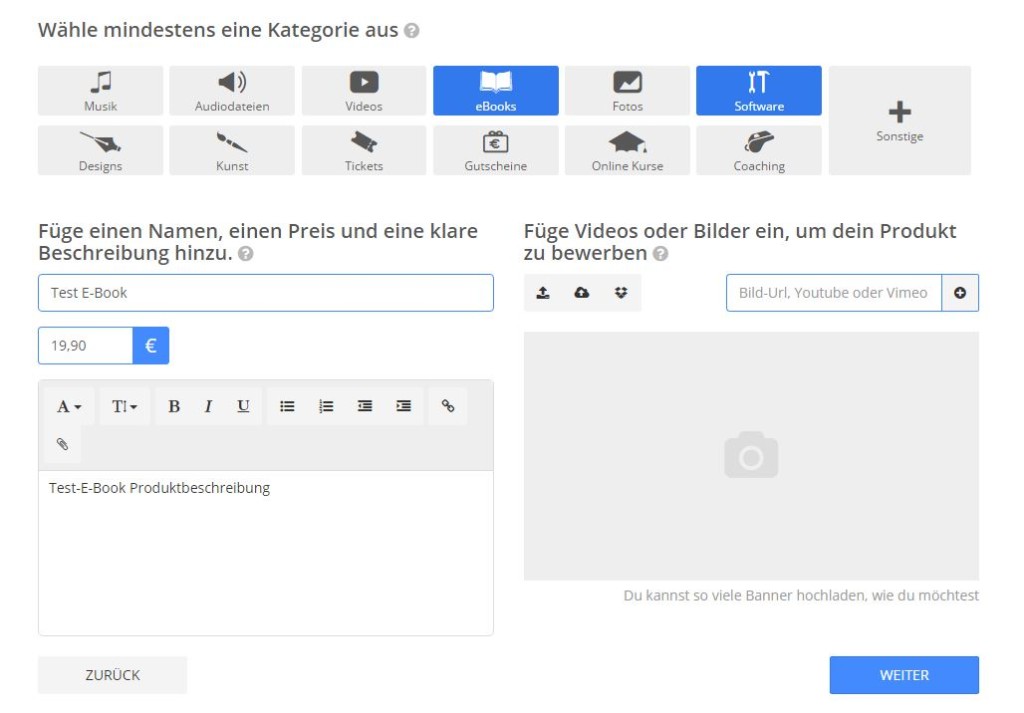 elopage produkt erstellen