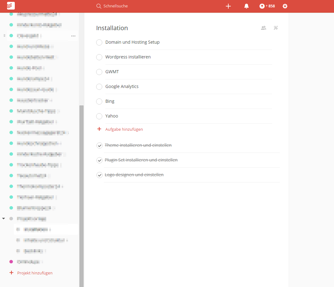 ToDoIst Erledigte Aufgaben je Projekt