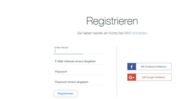 Registrierung Blog wix